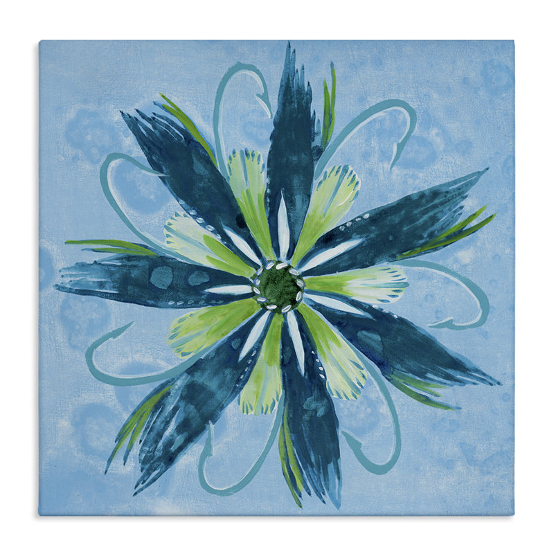 Toile abstraite bleue et verte, design par Liz Jardine, H 17 po x l 17 po