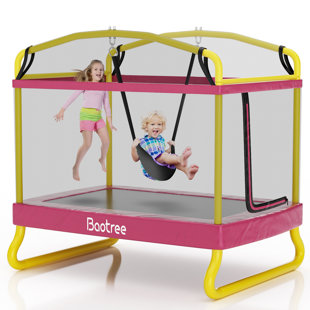 Trampoline rectangulaire de 6,5 pi pour enfants, trampolines récréatives avec balançoire de 78 po approuvées par l'ASTM, petit trampoline pour tout-petit avec filet de sécurité, extérieur et arrière