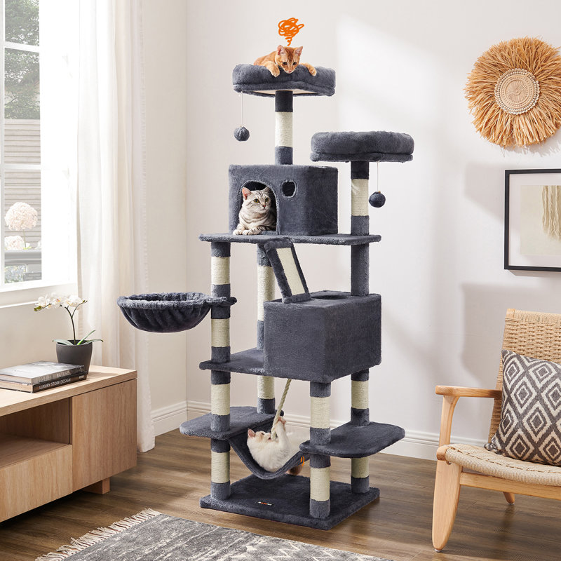 Cat Tree with 13 Scratching Posts, Multi-Level Plush Cat Condo, Dark Gray