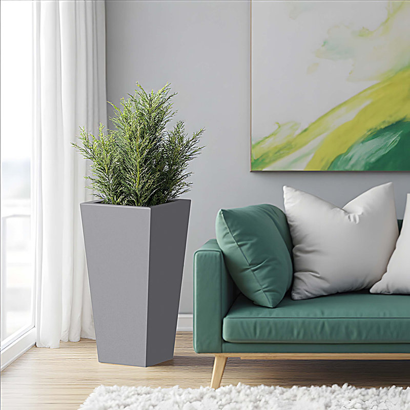 Tall Metal Tapered Planter – Large Outdoor & Indoor Garden Plant Pot with Drainage Hole and Rubber Plug, Stylish Burnished for Home and Patio