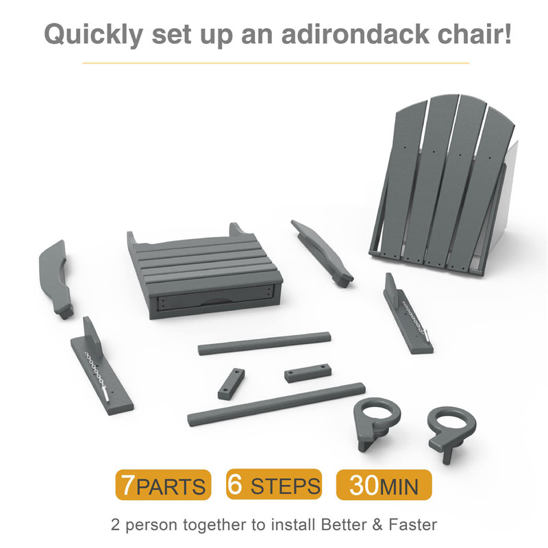 Chaise Adirondack pliante avec repose-pieds rétractable, Gris
