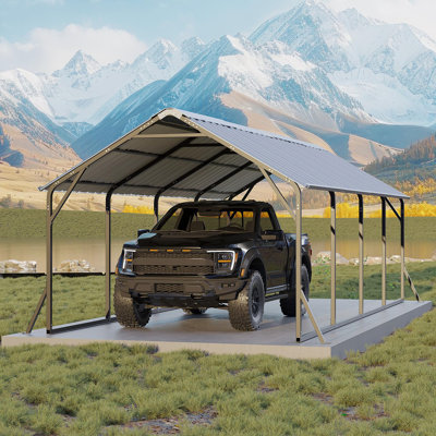 11 ft x 20 ft Heavy Duty Metal Carport with Vertical Roof, Steel Car Shelter for Pickup Trucks Boats and Tractors, All Weather Outdoor Garage