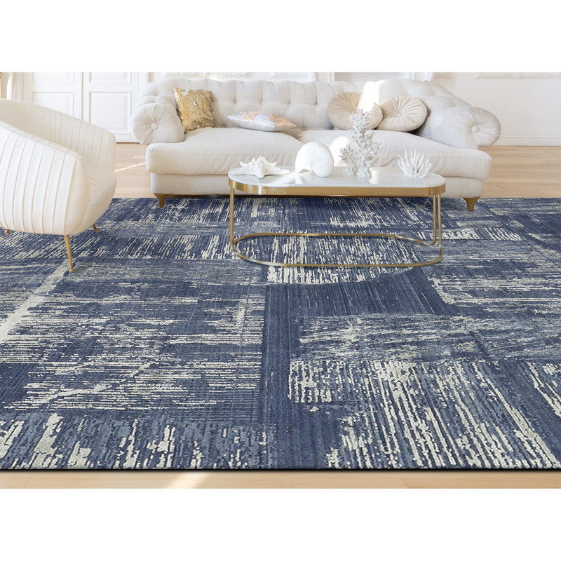 Hand Knotted Area Rug in Blue/Gray, Rectangle 9' x 12'