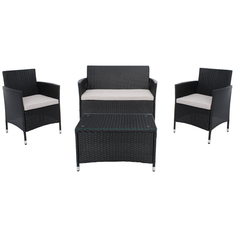 Hokendauqua 4 - Person Patio Conversation Set with Cushions, Black Frame/Light Gray Cushion
