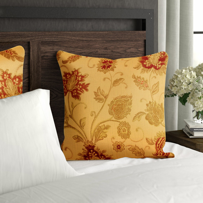 Zurich Floral Jacquard Cushion Cover, 55 x 55cm, Gold Yellow