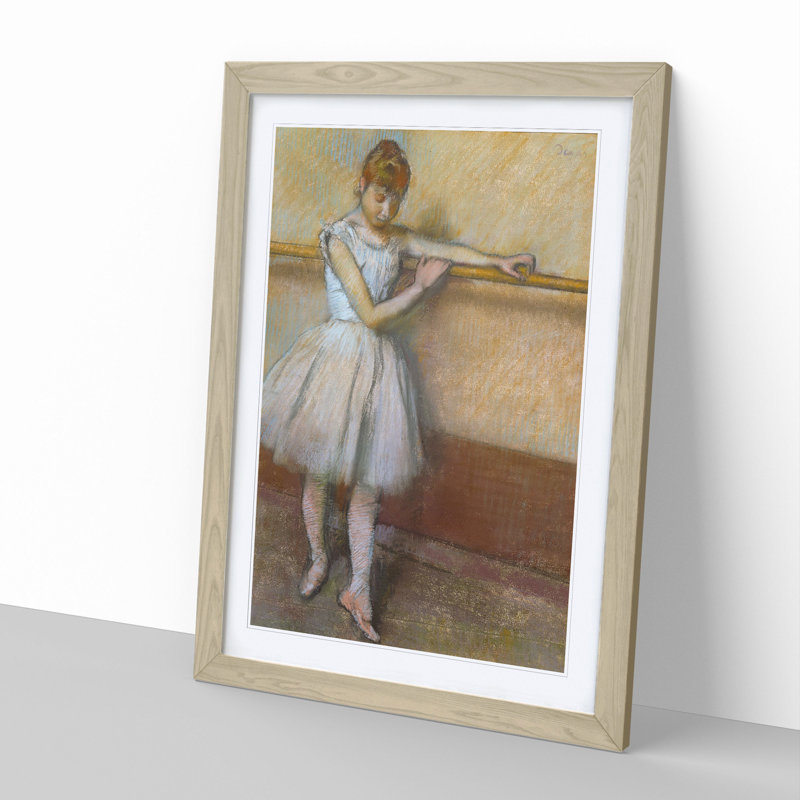 Ballet Ballerina Dancer at the Bar by Edgar Degas - Picture Frame Painting, 48cm H x 36cm W x 2cm D, Oak Framed