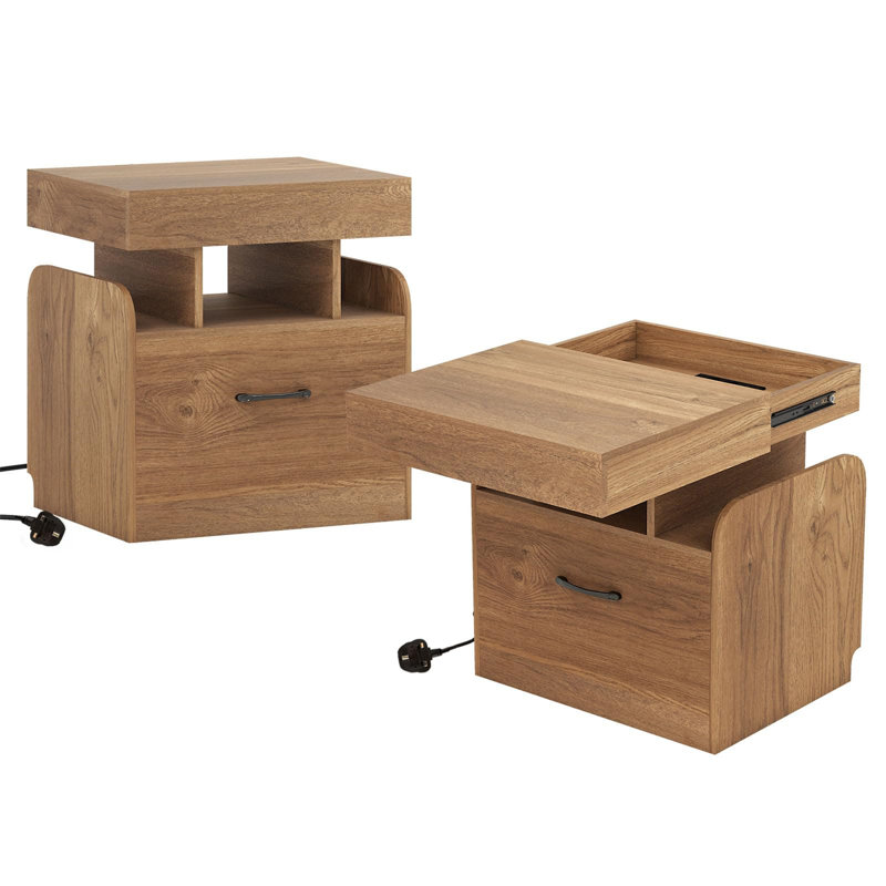 50cm W Manufactured Wood Bedside Table, Brown