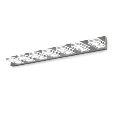 Luminaire de meuble-lavabo moderne à 7 lumières DEL en chrome avec abat-jour carrés en acrylique - Luminaire de salle de bain écoénergétique