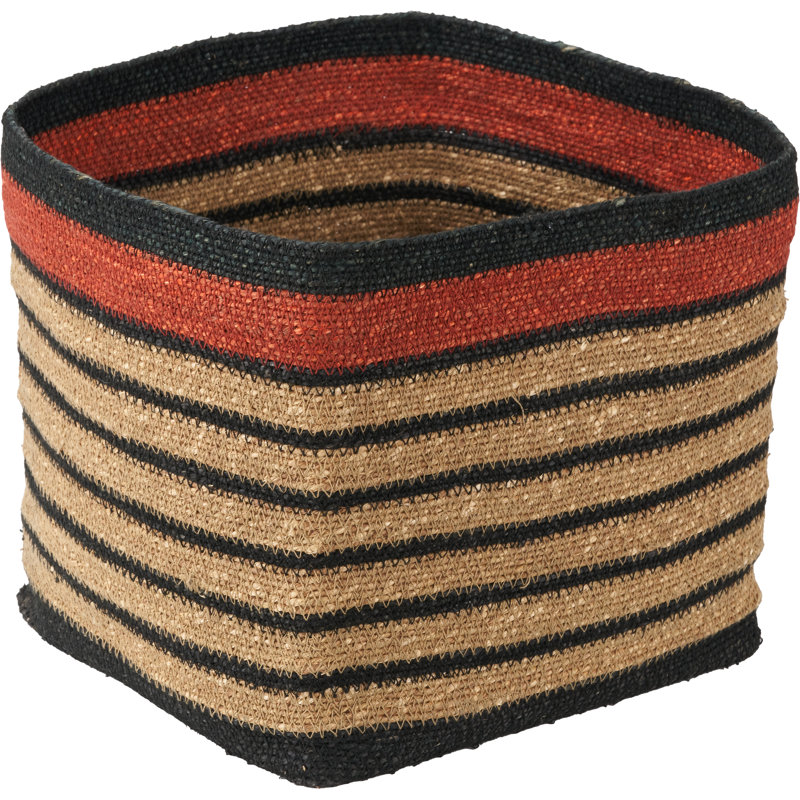 Seagrass Natural Stripe Square Basket, Black/Brown/Orange
