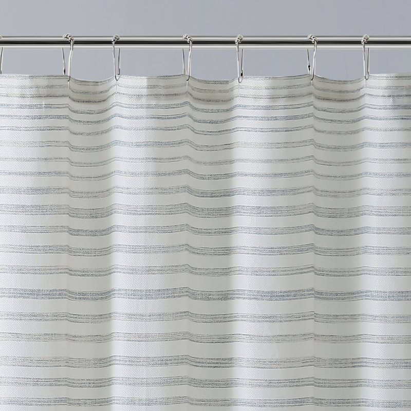 Gray Striped Coastal Fabric Shower Curtain