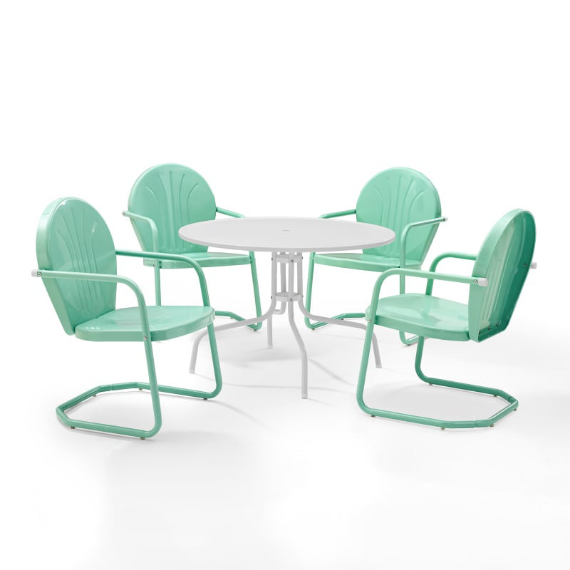 Burley Round 4 - Person 39" Long Powder Coated Steel Dining Set, Aqua Gloss