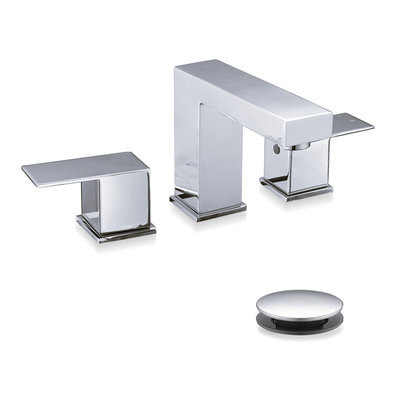Bathroom Sink Faucet 3 Hole, 8 Inch Widespread Waterfall Square Bathroom Faucets With Metal Pop-Up Drain, Chrome