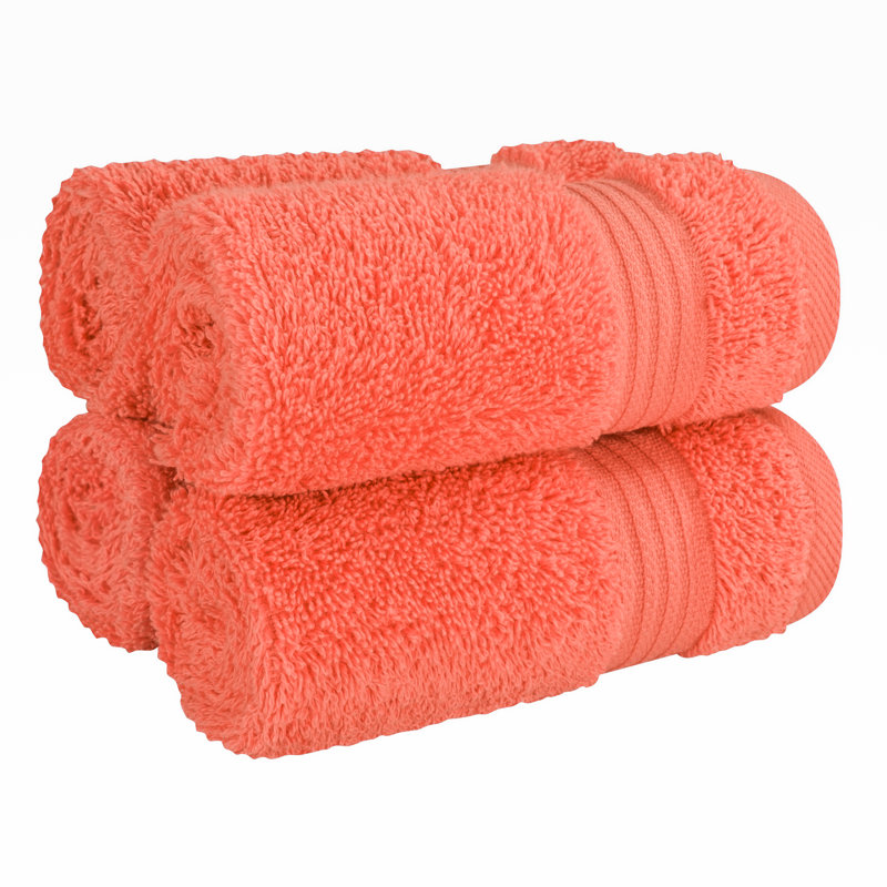 Ensemble de débarbouillettes 100% coton turque, 4 pièces de chiffon doux et absorbant, Corail