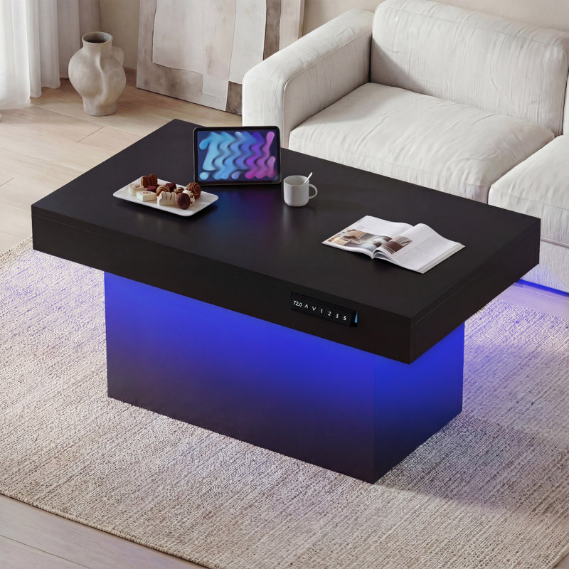 Table basse électrique à plateau relevable avec éclairage et rangement à DEL, 32,7 po H x 39,4 po L x 19,7 po l