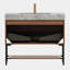 Meuble-lavabo de style 36 po avec pierre frittée grise, armoire en noyer foncé, lavabo en céramique encastré, tiroir, tablette ouverte, plateau en pierre pré-assemblé,-94955905-94955910