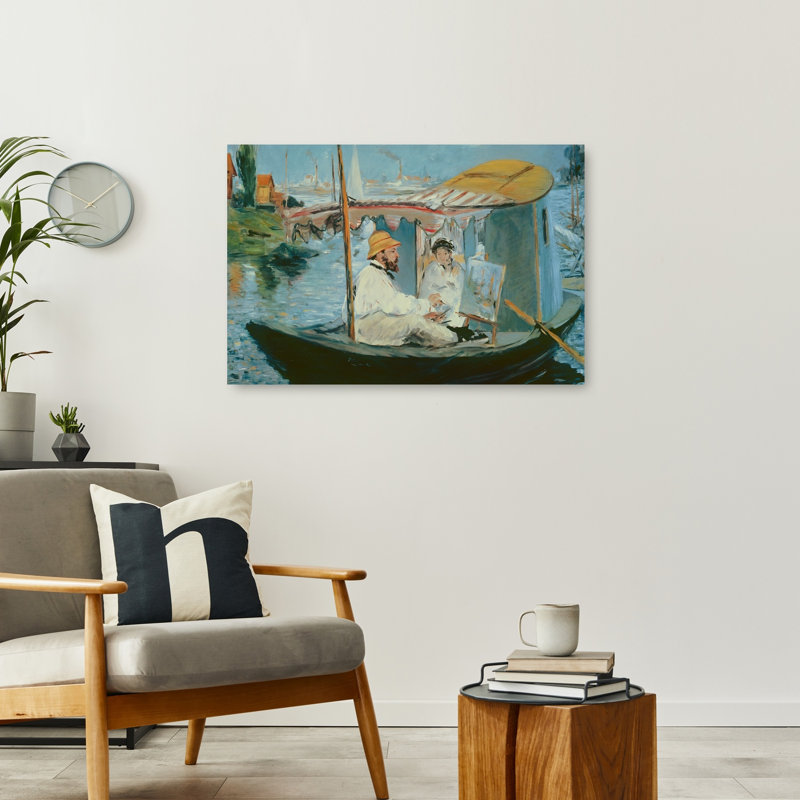 Monet dans son atelier flottant, 1874, estampe d'art mural impressionniste contemporaine, H 24 po x l 36 po