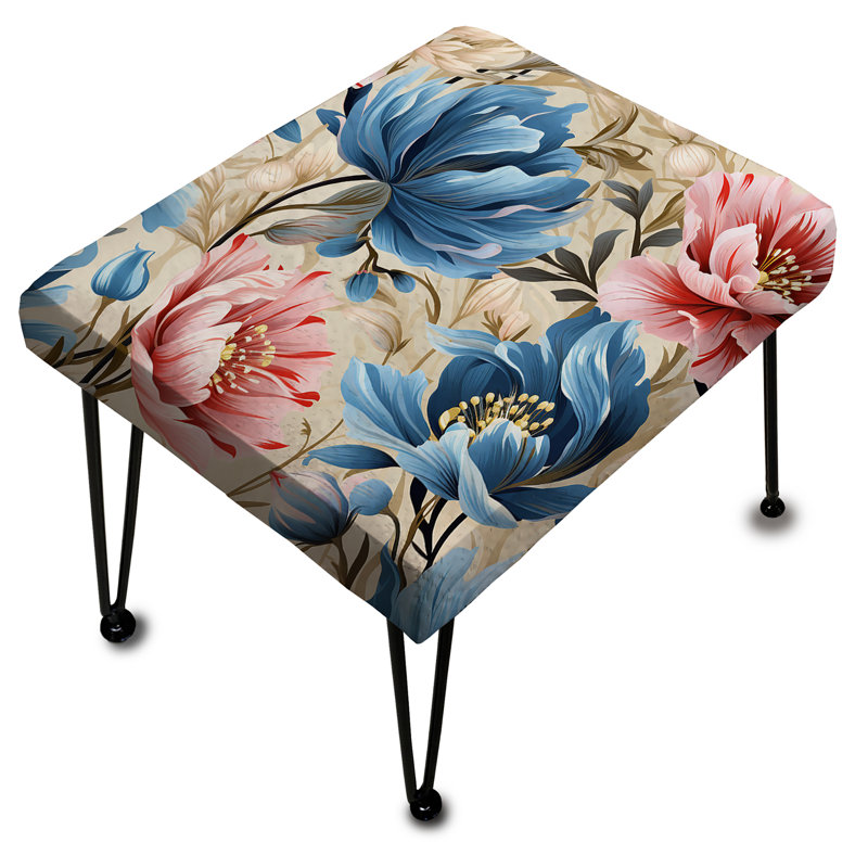 Repose-pieds rectangulaire bleu et rose Ikat
