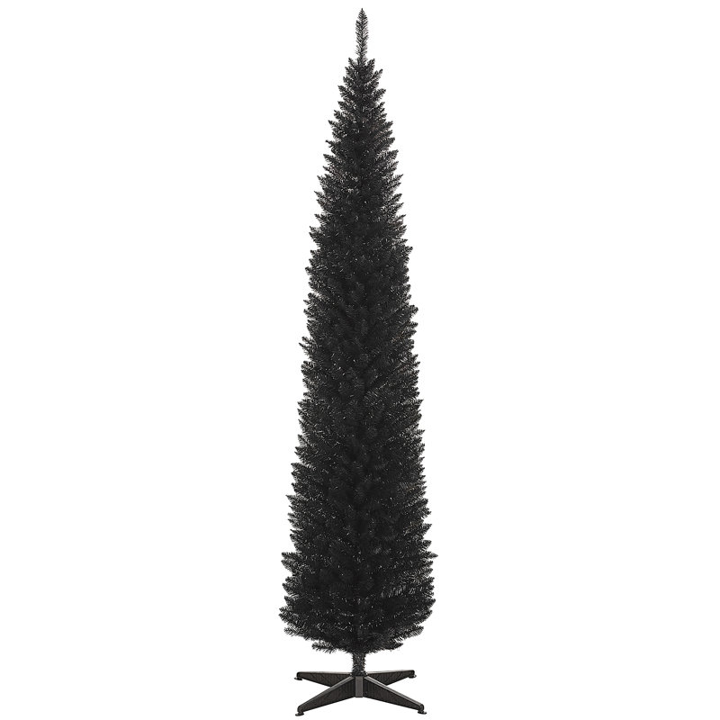 8' Artificial Pencil Christmas Tree, Slim Xmas Tree With 618 Realistic Branch Tips And Plastic Stand