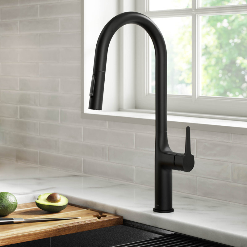 Robinet de cuisine à poignée simple Oletto, Noir mat