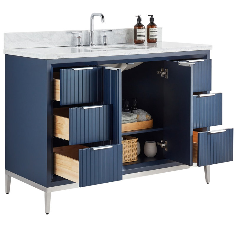 48" Freestanding Standard Single Bathroom Vanity with Top, Silver/Navy Blue