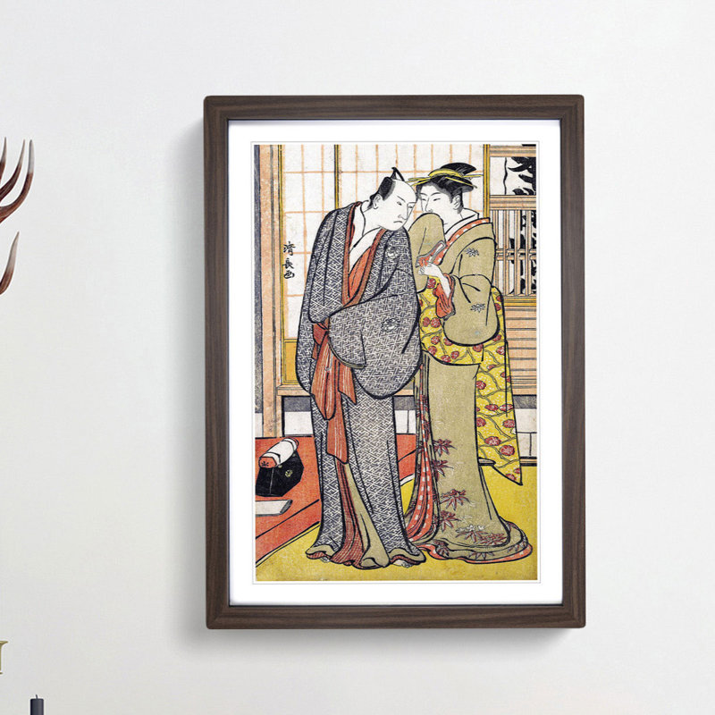 Ichikawa Yaozo III with a Lady by Torii Kiyonaga - Picture Frame Painting Print, 36cm H x 27cm W x 2cm D, Walnut Framed