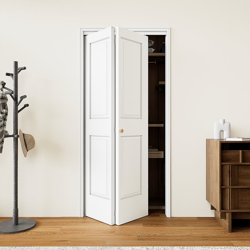 Porte pliante pour ouverture 24 po x 80 po, portes pliantes à panneaux creux à 4 panneaux avec quincaillerie, panneaux de porte de grange pliables pour garde-robe / garde-manger / buanderie, pré-assemblé, facile à installer, apprêté blanc