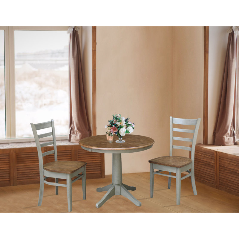 Ensemble de salle à manger extensible Deriya, 3 pièces : 1 table, 2 chaises, Hickory / pierre