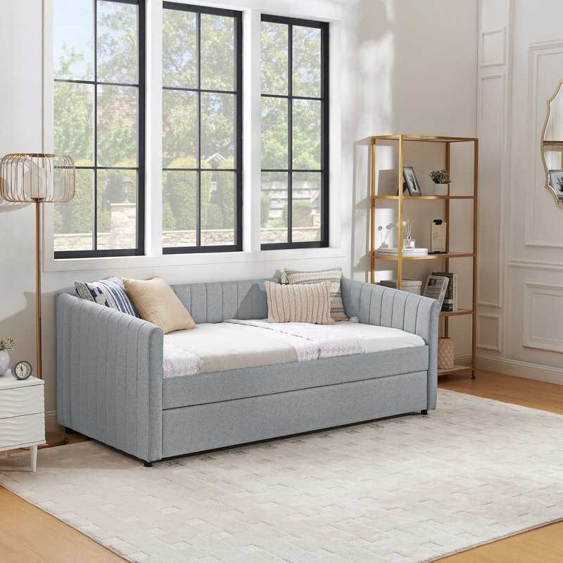Versatile Upholstered Daybed with Extraordinary Comfort and Functionality, Gray, Twin