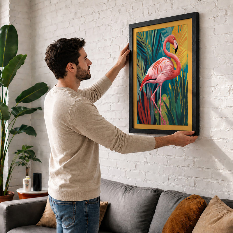 Flamingo Tropical - Framed Print, A1 - 84.1 x 59.4 cm, Black