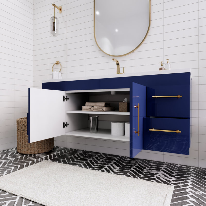 Ensemble de meuble-lavabo mural simple 60 "Spring, Bleu nuit