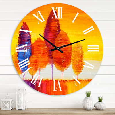 Autumn Coloured Forest Treescape XV - Farmhouse wall clock