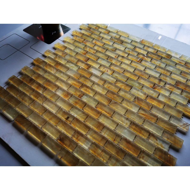 Amber 0.5" x 1.25" Glass Mosaic Wall & Floor Tile, Brushed Gold