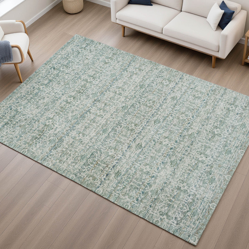 Premium Machine Washable Mayfield AMF2152 Striped Rug, Teal, Rectangle 3' x 5'