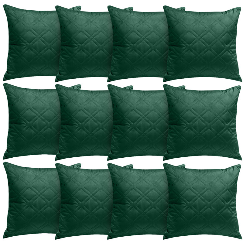 Aspire Homeware Diamond-Pattern Square Velvet Cushion Cover, Emerald, Pack of 12
