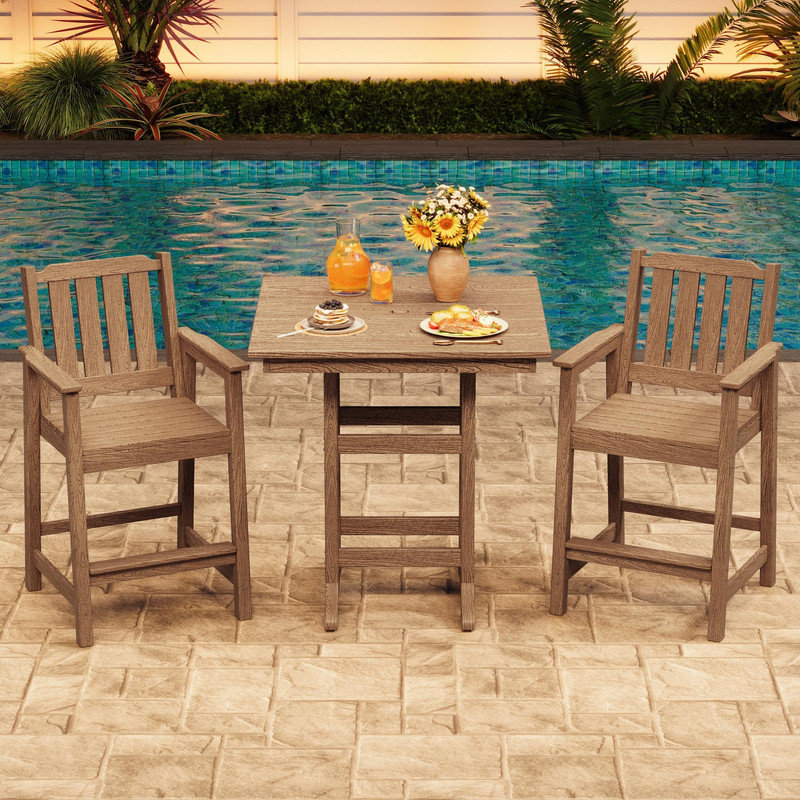 Set of 2 All-Weather HDPE Bar Height Patio Chairs, 400 lbs Capacity with Back & Footrest for Balcony, Courtyard, Terrace, Cafe, Bistro