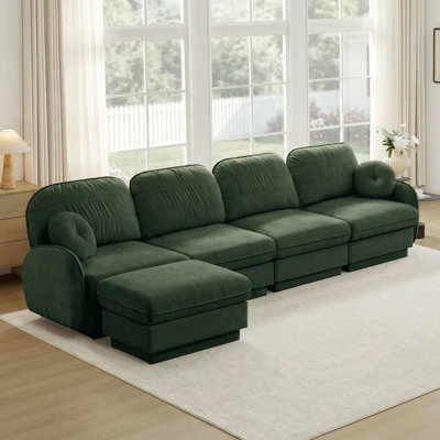 Canapé surdimensionné en L de 137 po en chenille de 137 po, canapé à assise profonde avec repose-pieds mobile, coussins ronds et coussins de dossier matelassés exquis, pieds de cadre encastrés, assemblage facile, convient au salon