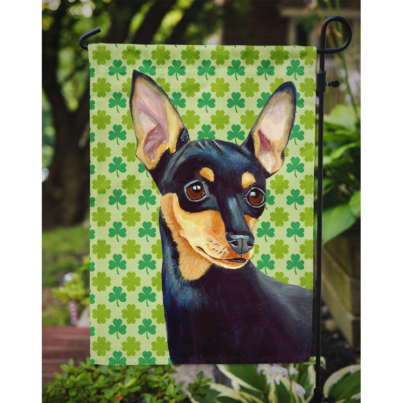 Drapeau de jardin à 2 côtés st. patrick day trèfle, Pinscher nain (noir et brun)