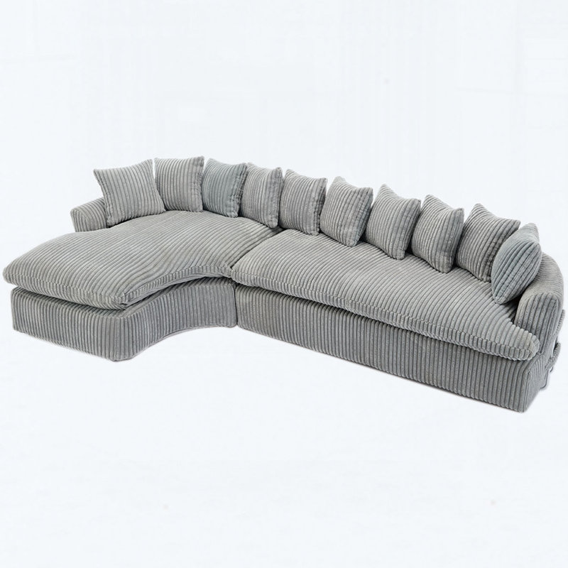 127'' Large Sectional Sofa, Gray Corduroy, 21"H x 29"D