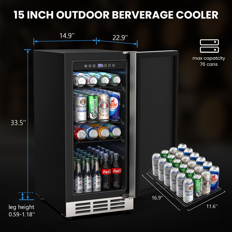 3.5 Cubic Feet Beverage Refrigerator, 78 Can Capacity Outdoor Cooler with IPX4 Weather Resistance