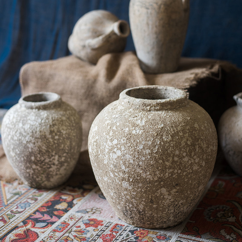 Auman Handmade Cement Decorative Urns & Jars, 11" H x 10.6" W x 10.6" D