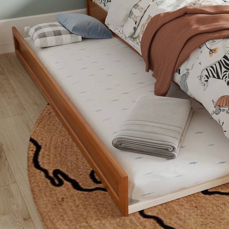 Lit gigogne en bois massif Sanvir, Caramel clair, Lit simple