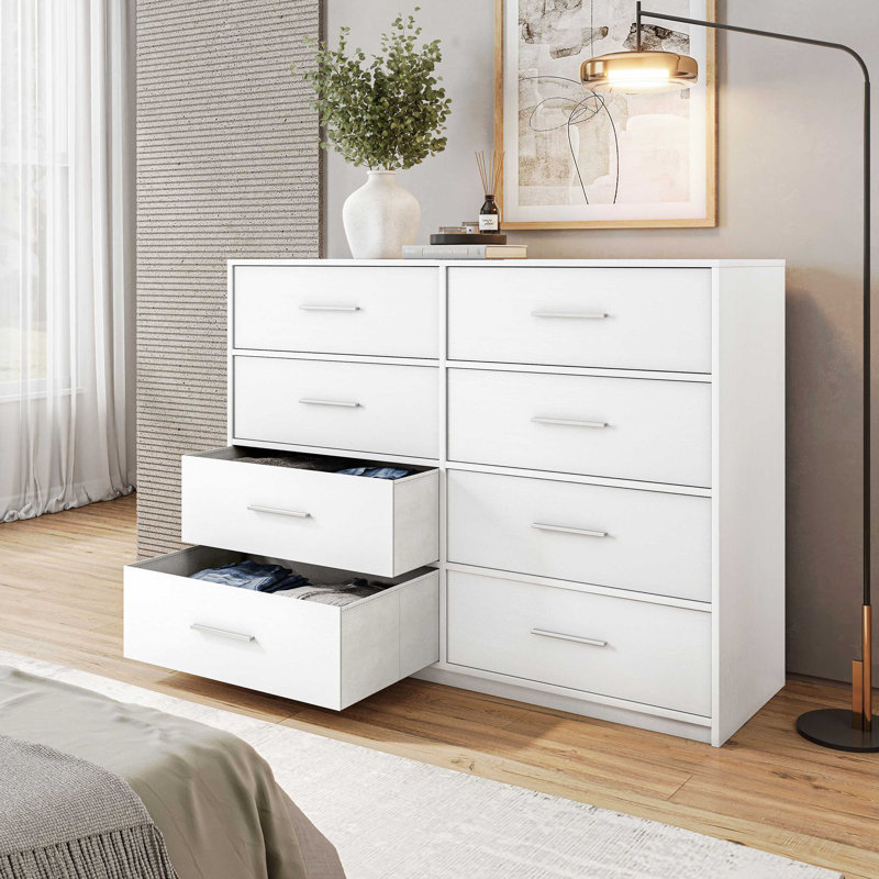 Commode 8 tiroirs avec grands tiroirs en tissu, Blanc