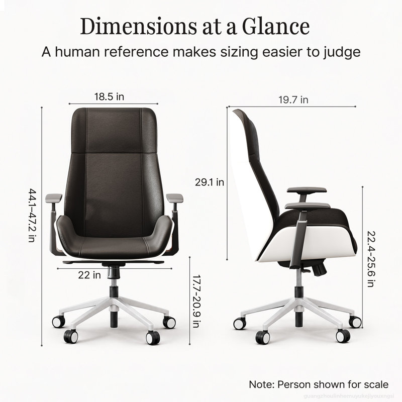 Fauteuils de direction ergonomiques en cuir PU noir, dossier haut, coque laquée blanche, accoudoirs réglables en 4D, dossier inclinable et pivot à 360°.