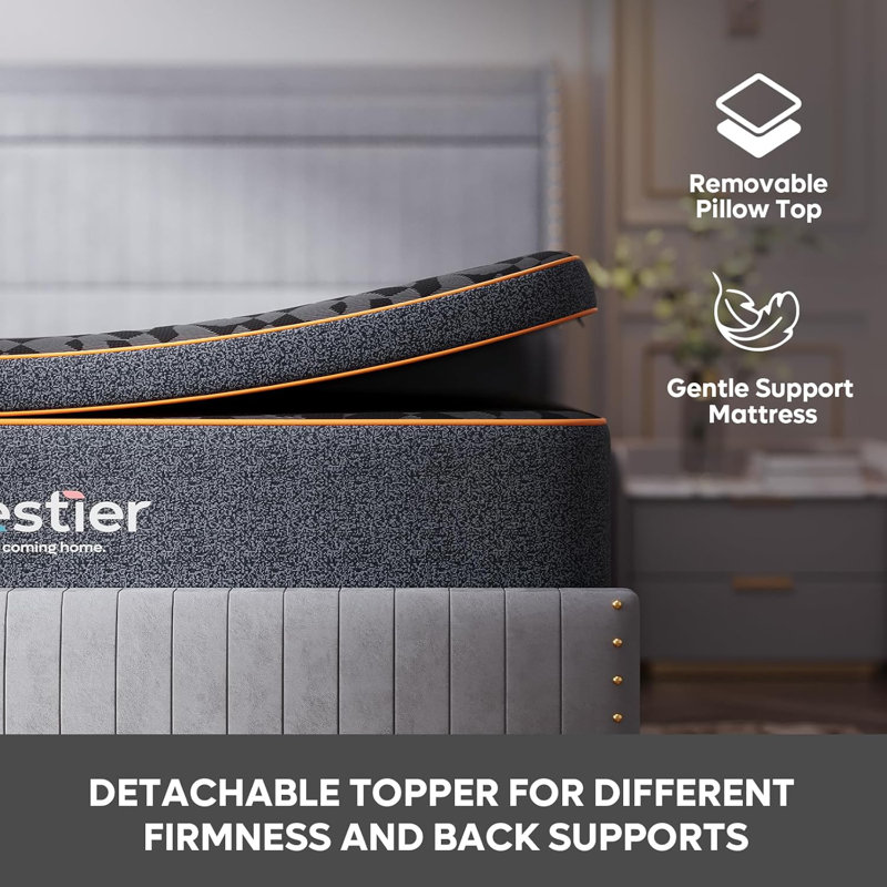 Gel Memory Foam Plush Mattress with Wool Topper, 14", Queen