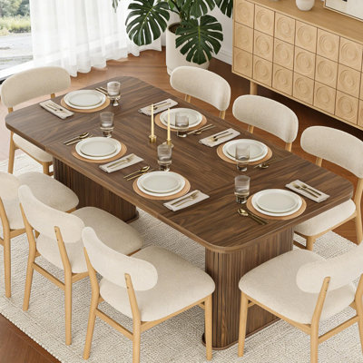 62" Dining Table for 6-8, Rectangular Wooden Kitchen Table with Double Pedestal Base