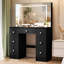 Ensemble de coiffeuse avec grandes lumières DEL et miroir, 3 modes de couleur, bureau de coiffeuse noir avec 7 tiroirs