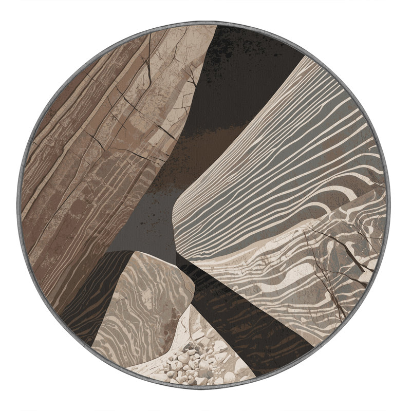 Machine Washable Pavla Rustic Stone Rug in Gray – Gray Binding, 6' Round