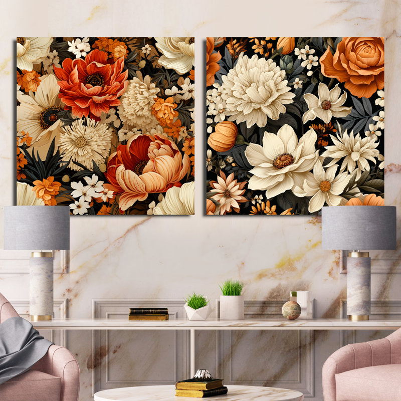 Autumn Cottage Flowers, H 16 po x l 33 po, Toile tendue