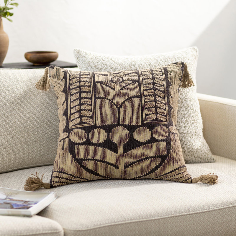 Desert Tan Cotton and Jute 20" Square Throw Pillow