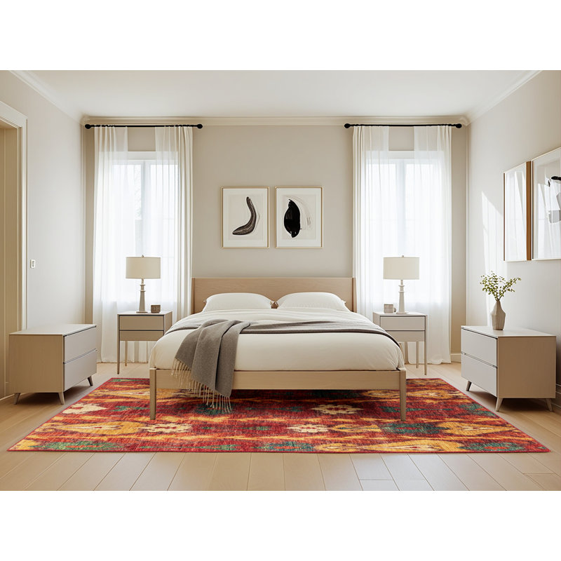 Tapis abstrait beige / rouge, Rectangle 5 pi x 8 pi